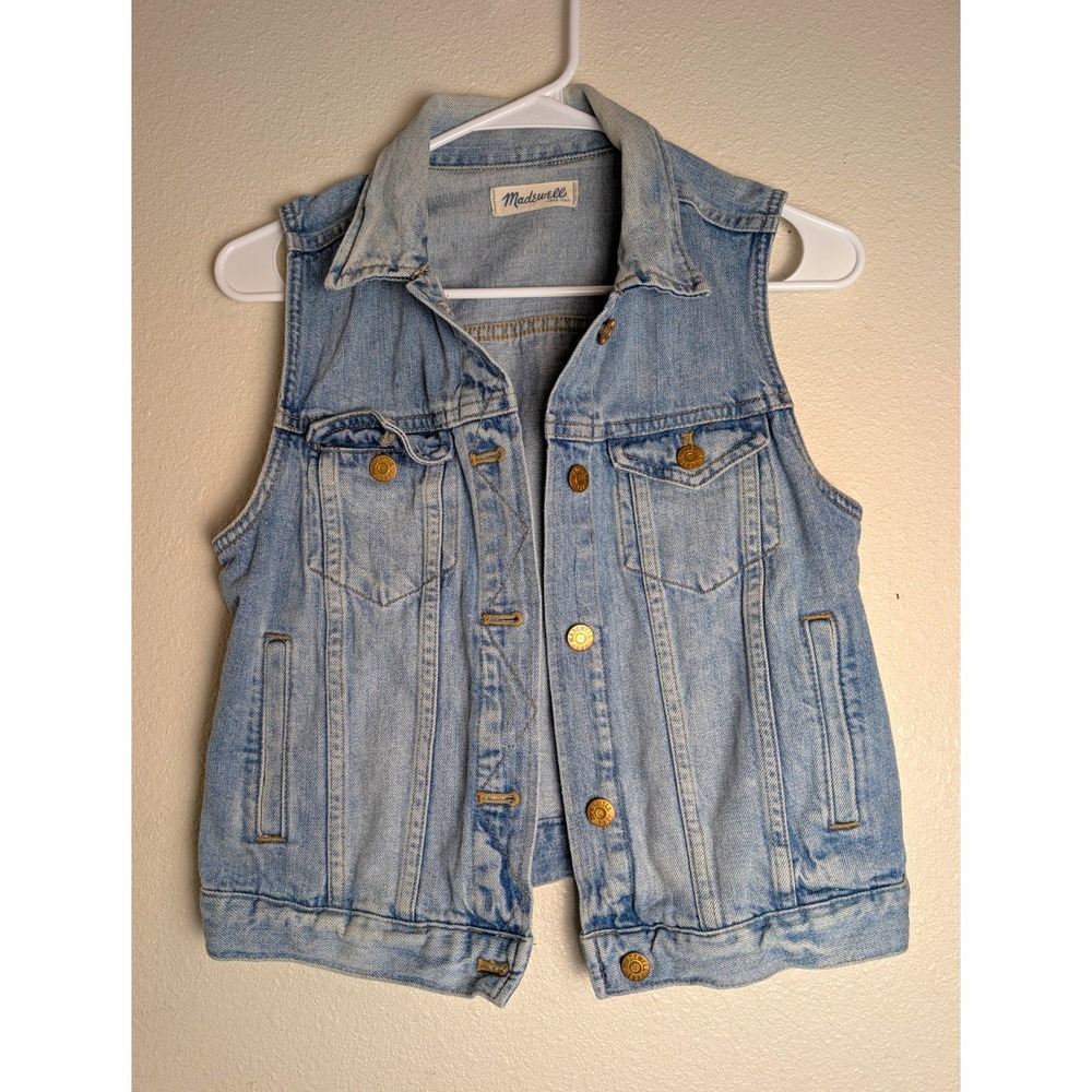 Madewell Blue Denim Vest Women's S Sleeveless Button Front Pocket Short Y2K 90's